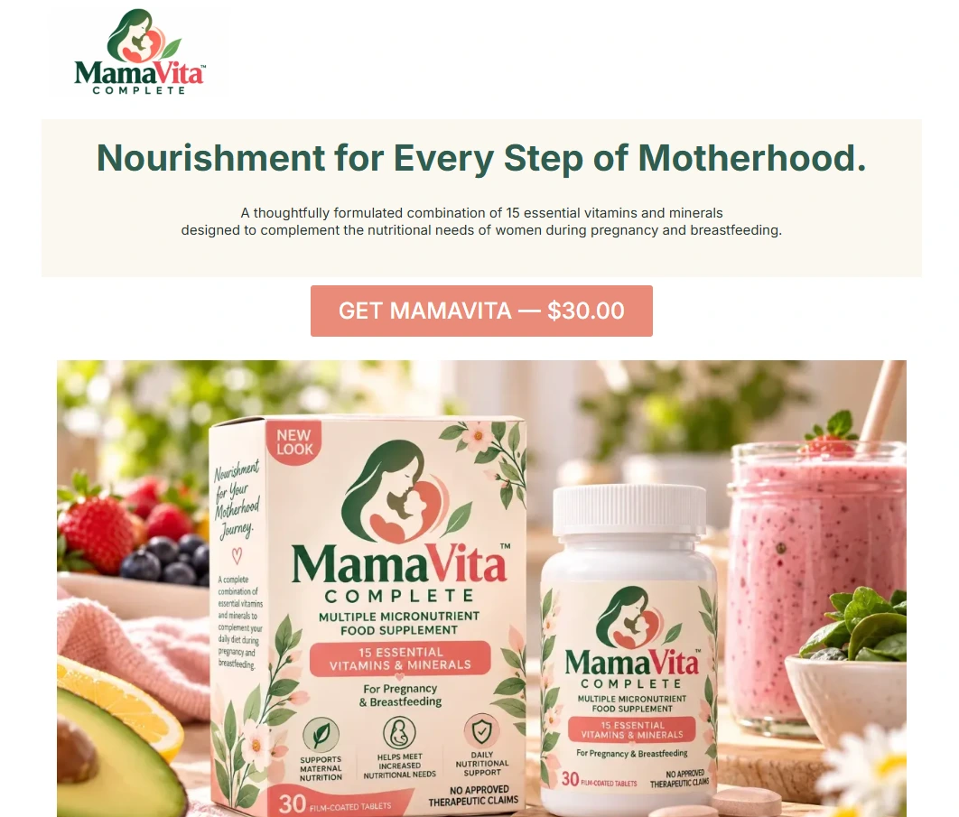 MamaVita Complete product landing page desktop view