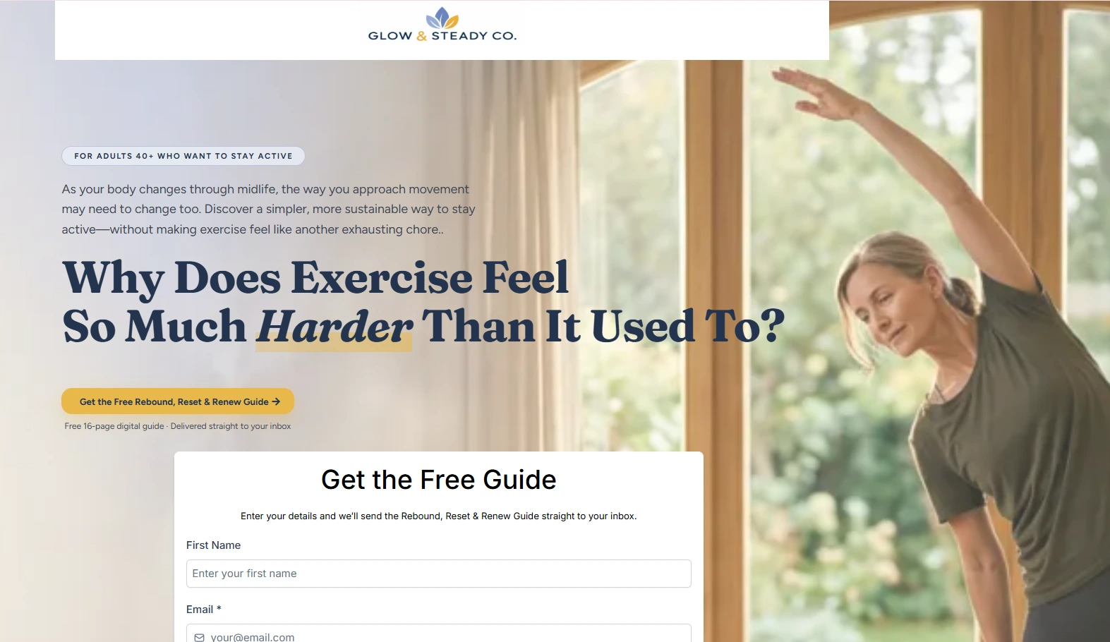 Glow & Steady Co. desktop landing page