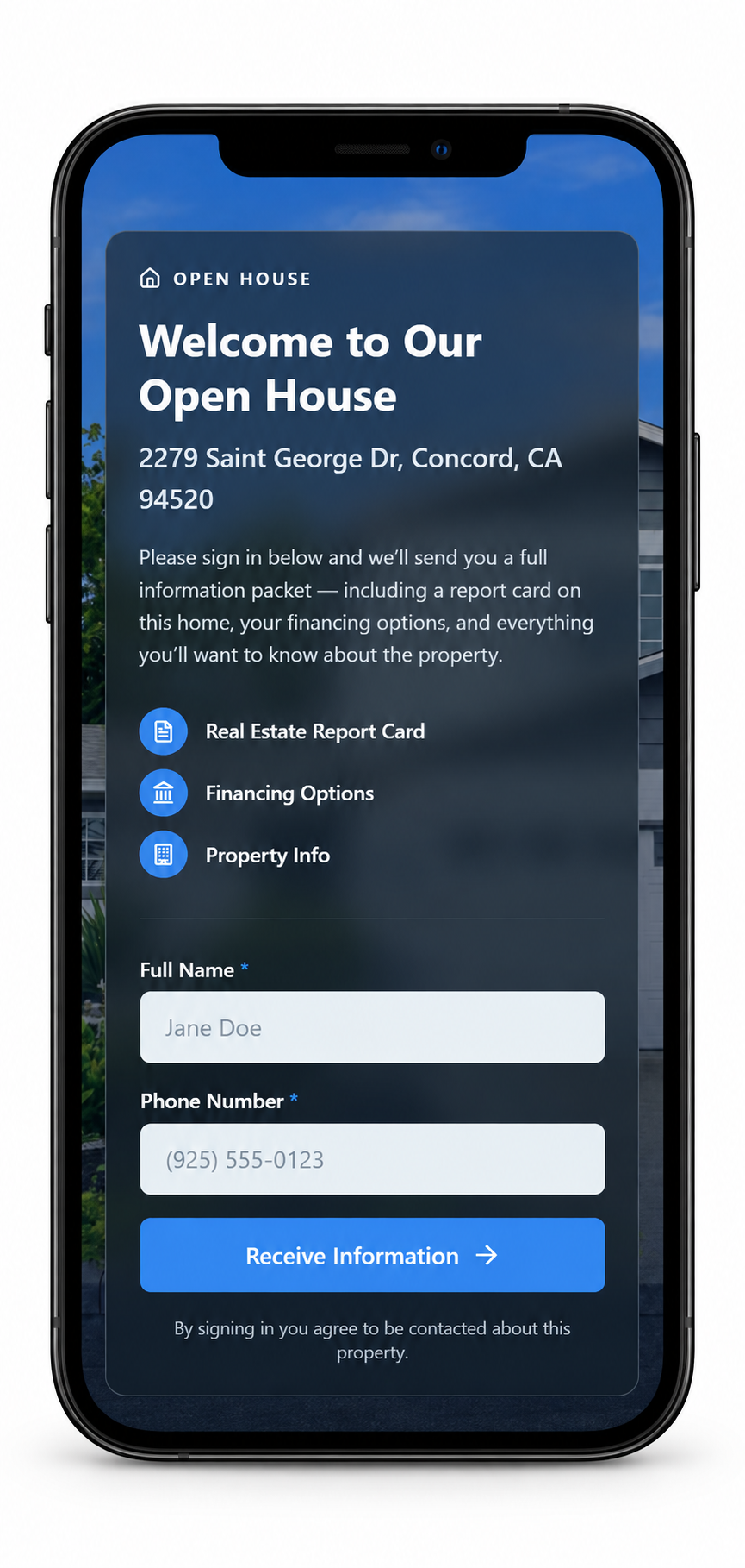 Mobile online sign-in website on iPhone display