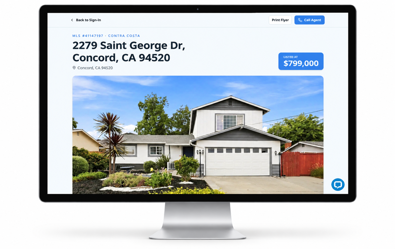 Property Details feature page on desktop display showing 2279 Saint George Dr listed at $799,000