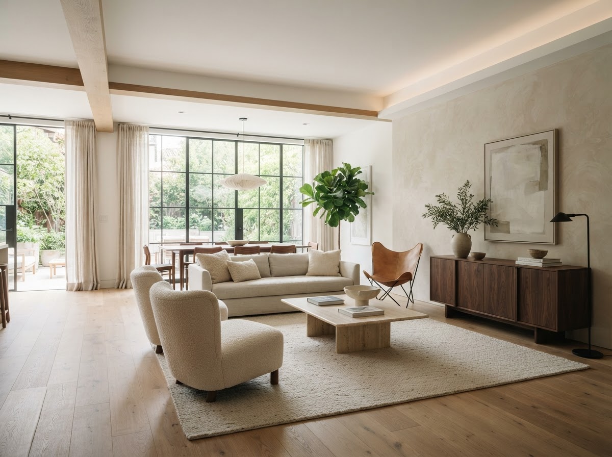 Open-concept remodeled living room
