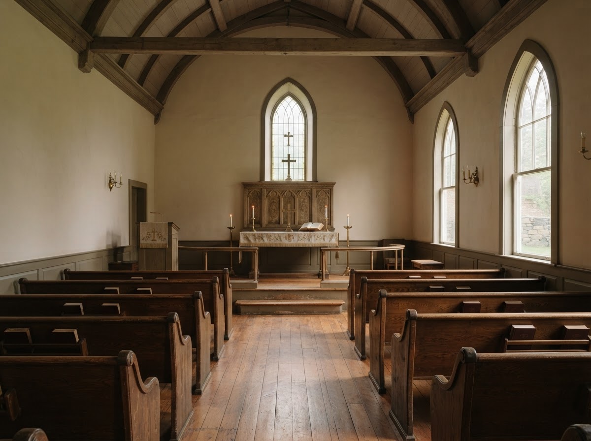 The warm, light-filled sanctuary of Grace Brethren Church