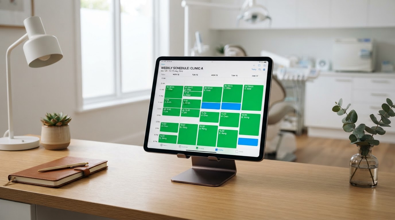 Pantalla de un calendario de citas dentales con la agenda llena de citas confirmadas