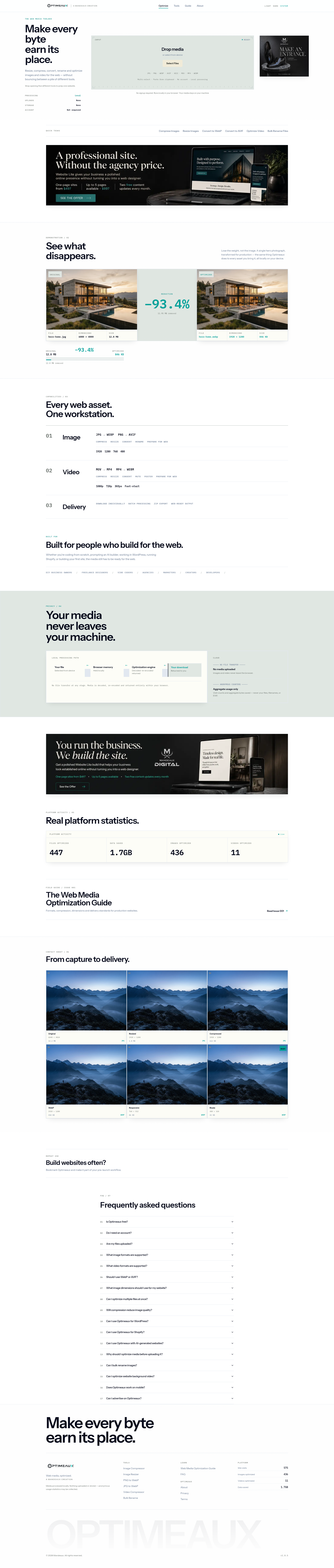 Optimeaux desktop website view