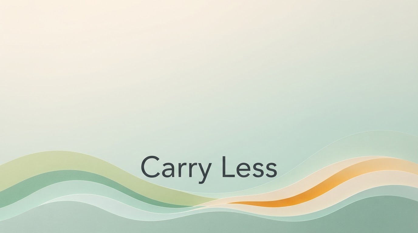 Carry Less wordmark resting just above flowing wave shapes in pistachio, celadon, sea foam, and amber