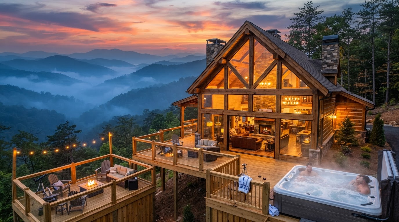 Smoky Mountains Luxury Cabin Deck Sunset