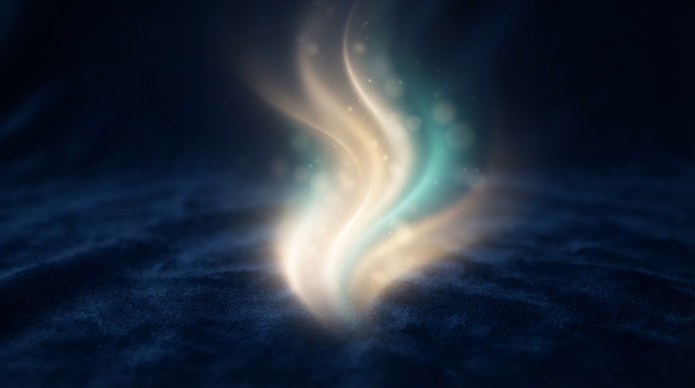 A soft rising blue and warm-white glow over deep navy, representing a warm welcome and a fresh start