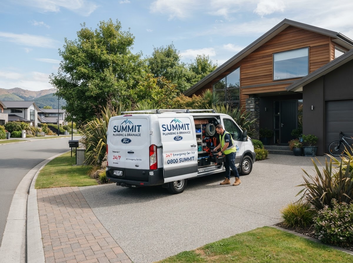 Malabanan Plumbing service van parked outside a Christchurch home
