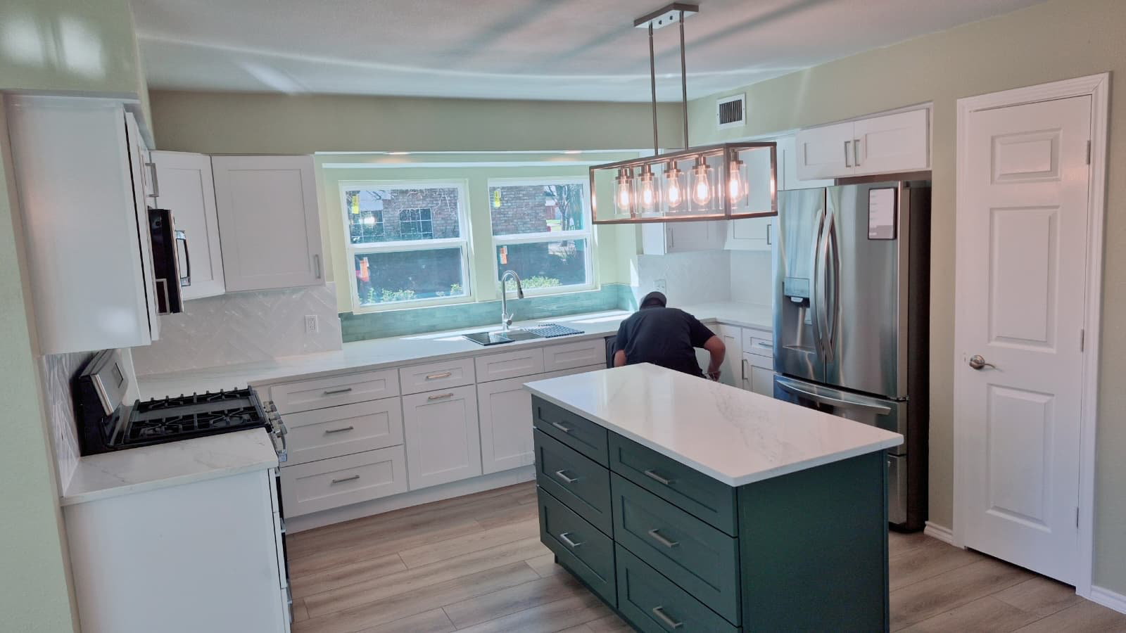 Two-Tone Forest Green Island & Shaker Remodel — Kitchens by Sevilla Remodeling LLC