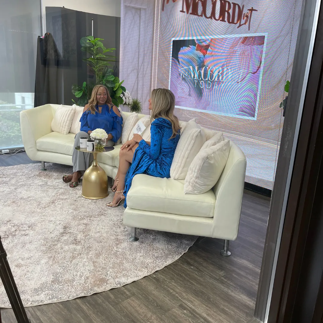 Gwendolen Wilder on set with Rachel McCord for The McCord List Today interview