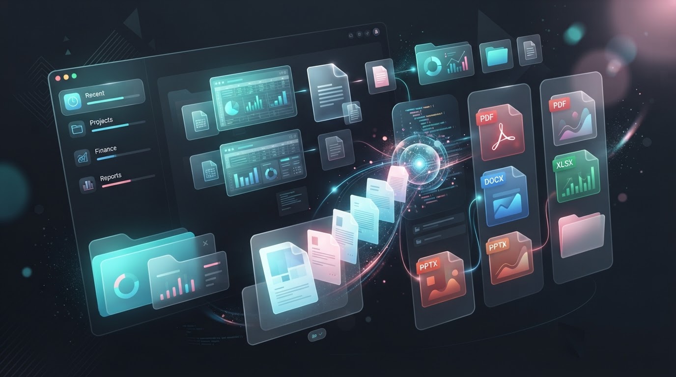 Claude Cowork AI assistant organizing business files and documents on a desktop workspace