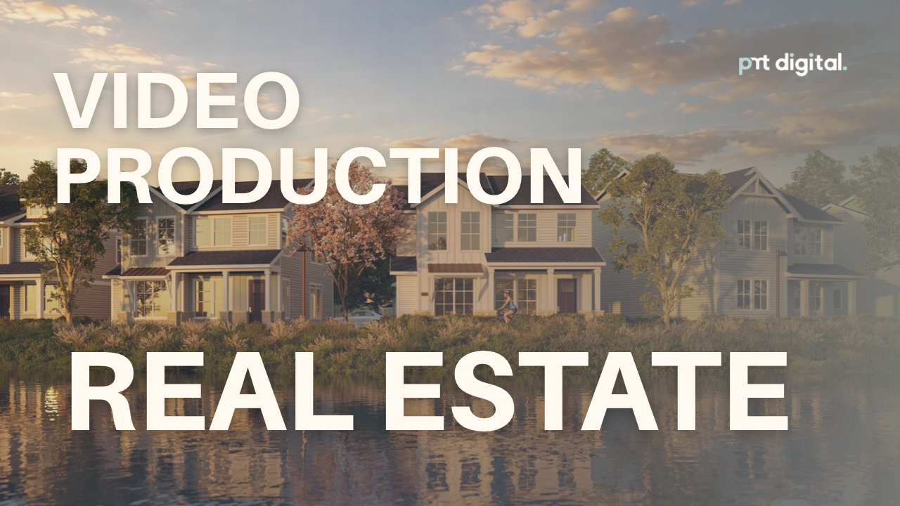 Real Estate Video Production in San Antonio — PMT Digital cinematic property marketing cover showing lakefront homes at golden hour