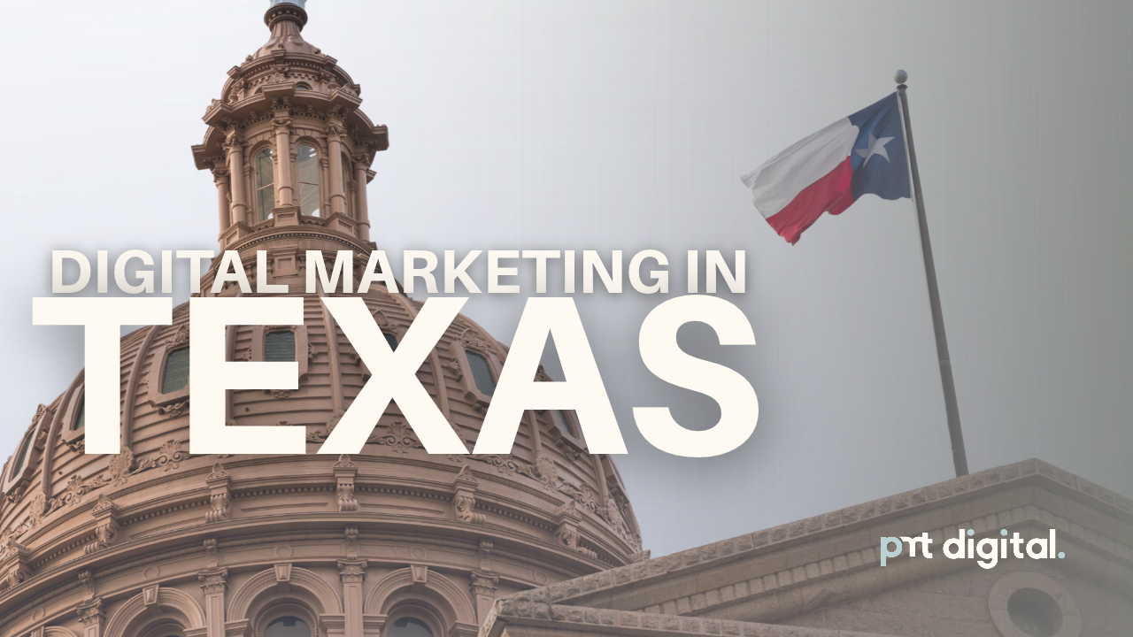 Digital Marketing in Texas — PMT Digital Texas Capitol dome and flying Texas flag