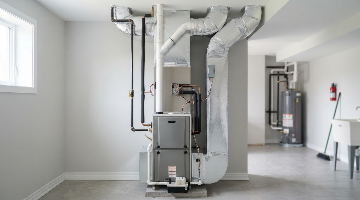 Cleanly installed residential HVAC system in a utility room