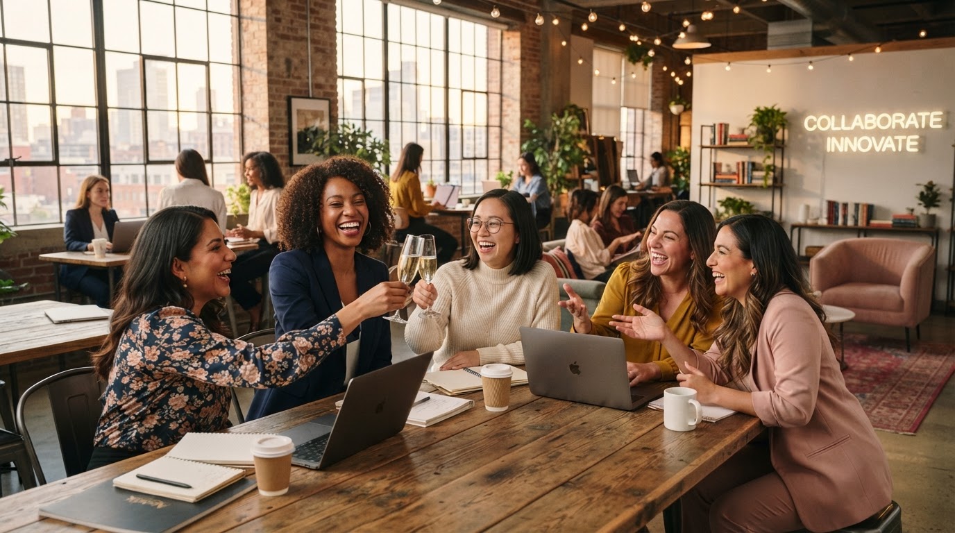 Diverse women connecting, working, and celebrating together at The LOLA