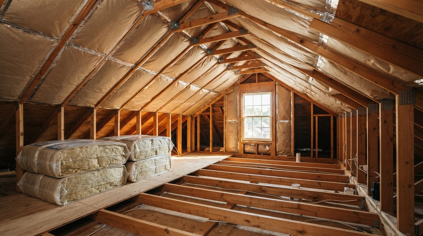 Illustrative attic prepared for an insulation retrofit