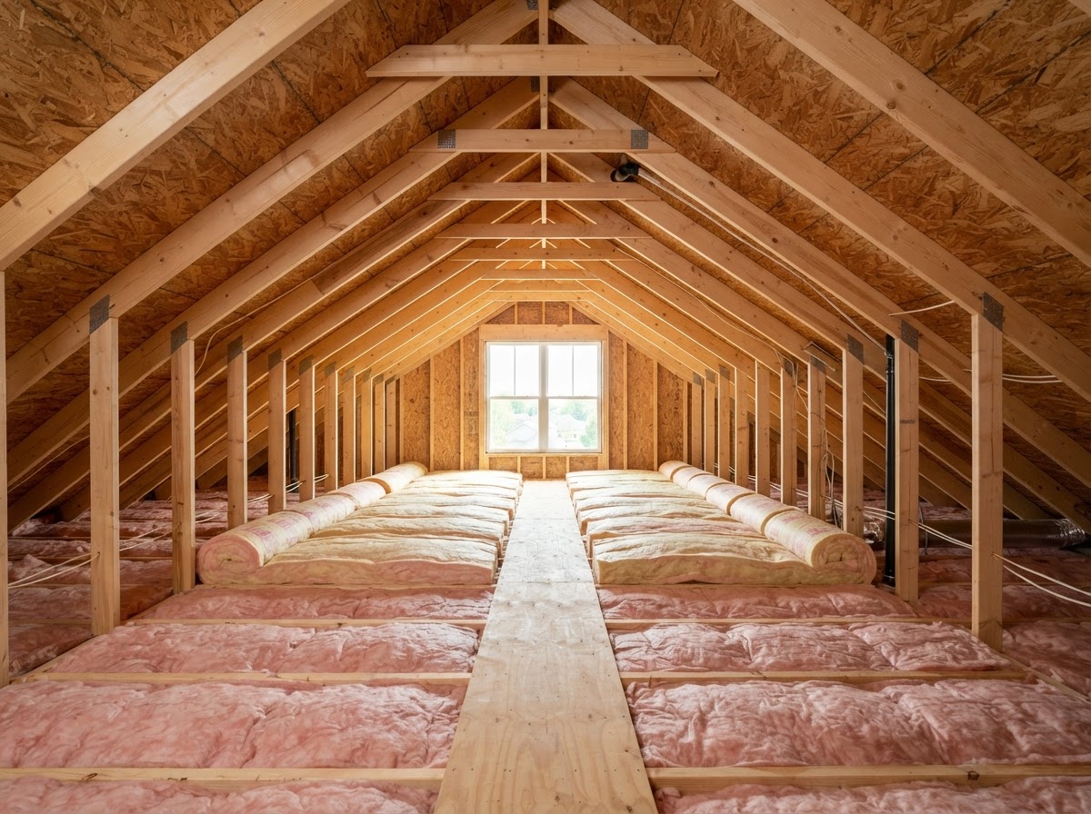 Attic with existing insulation supplemented during a targeted retrofit