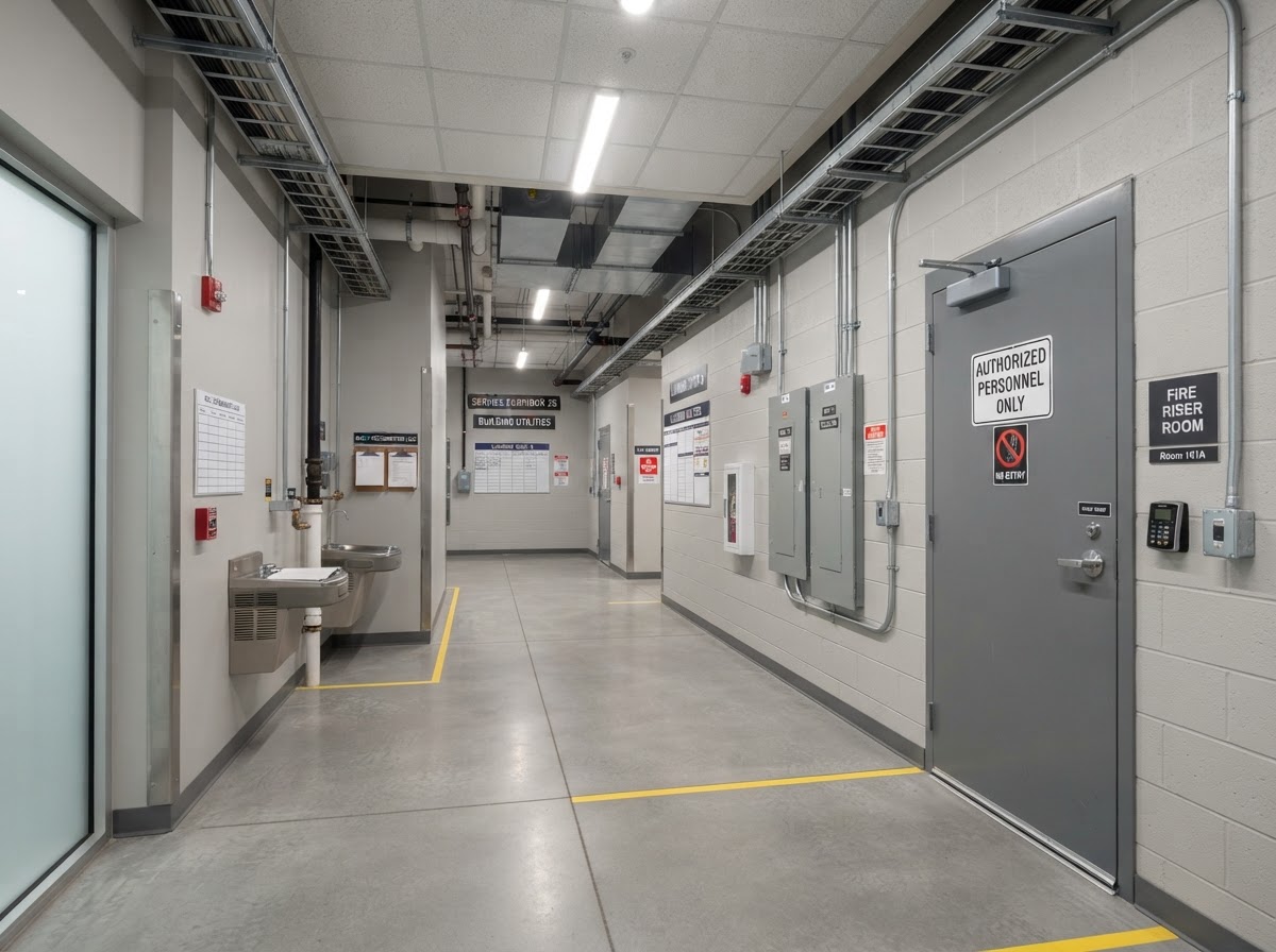 Commercial service corridor and access doorway for coordinating work