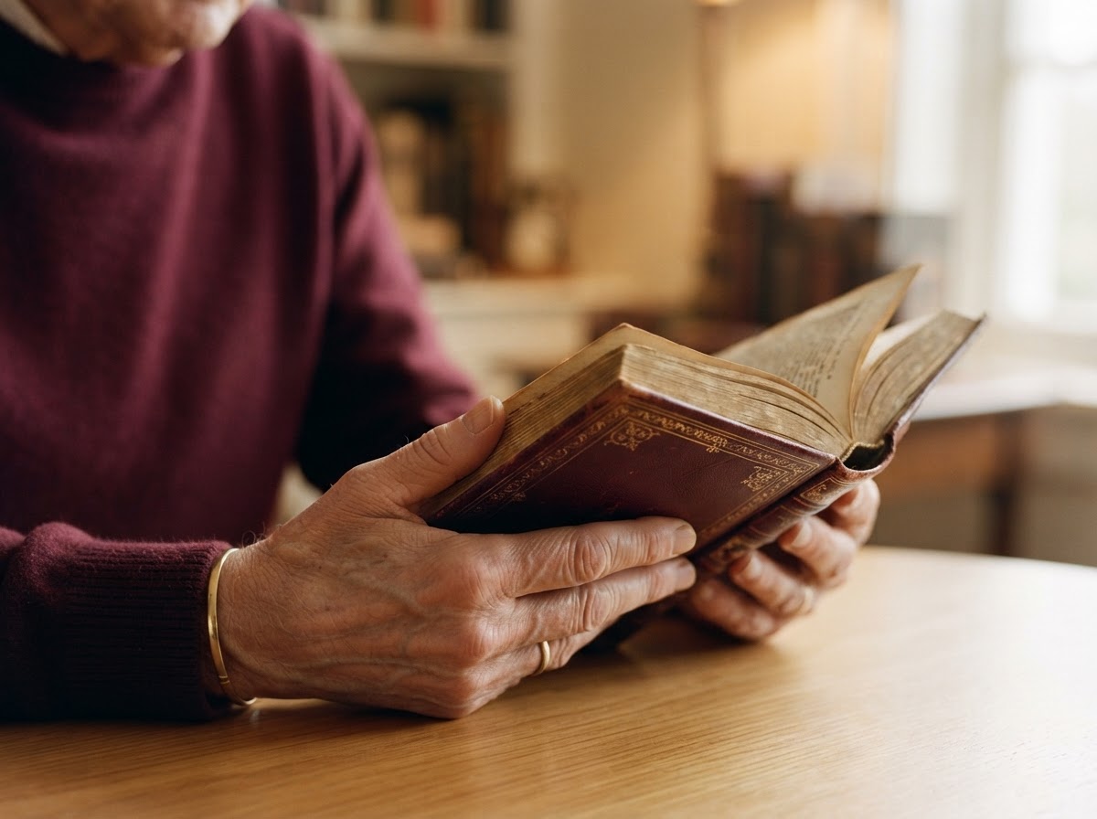 Hands holding an open book in warm light, symbolizing education and shared knowledge