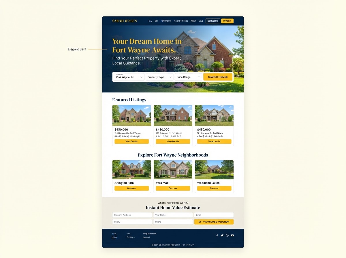 Concept design for a Fort Wayne real estate agent website