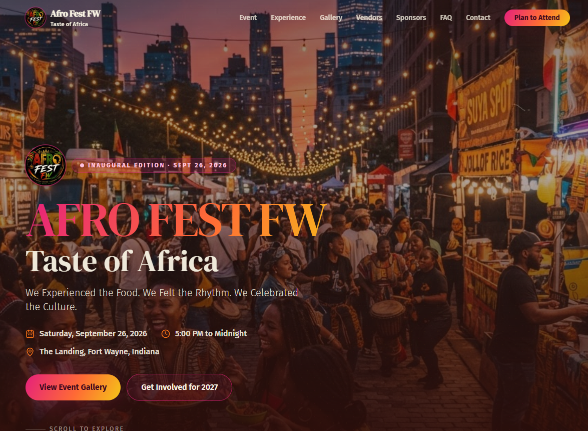 Screenshot of the Afro Fest Fort Wayne event website