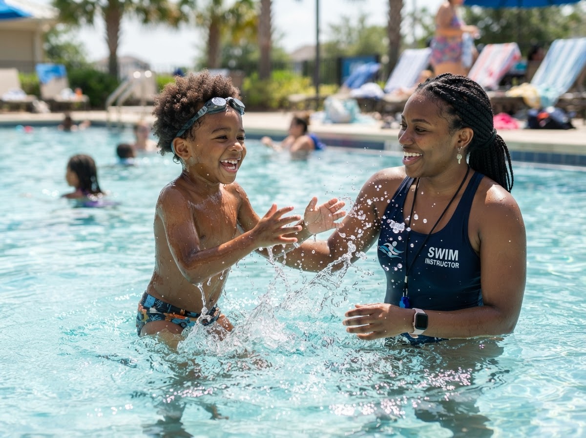 Young swimmer enjoying swimming classes