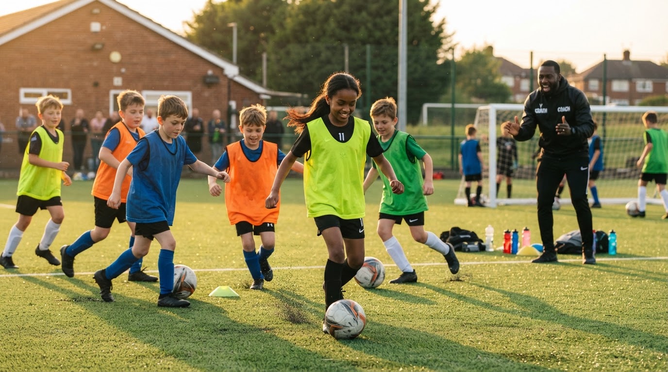 Children taking part in a football training session at Ezekiel Football Academy in Stoke-on-Trent