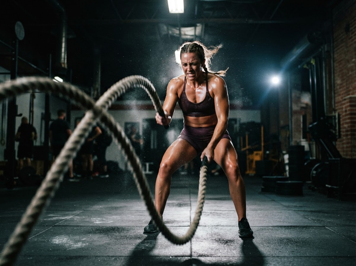 Mobile personal trainer in Reading running an outdoor park session with battle ropes and conditioning equipment