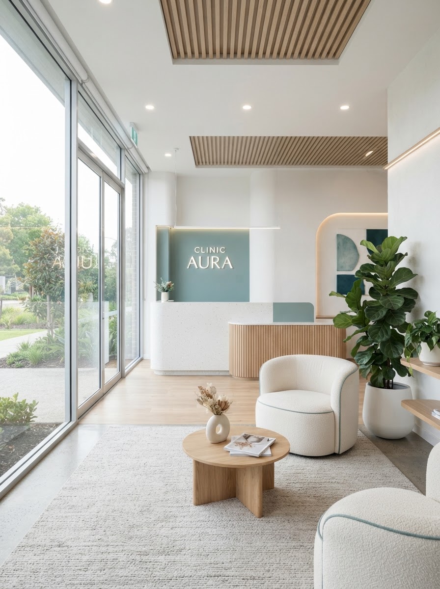 Interior de una clínica moderna gestionada con automatización por IA