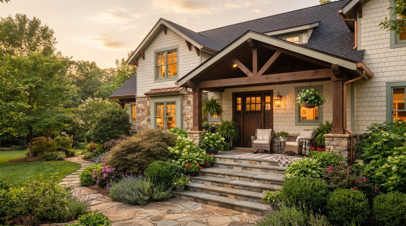 A warm, inviting luxury home at golden hour — the Piepenbrok home tours welcome