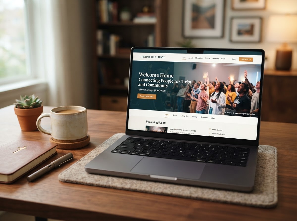 Custom AI-built community website displayed on a laptop