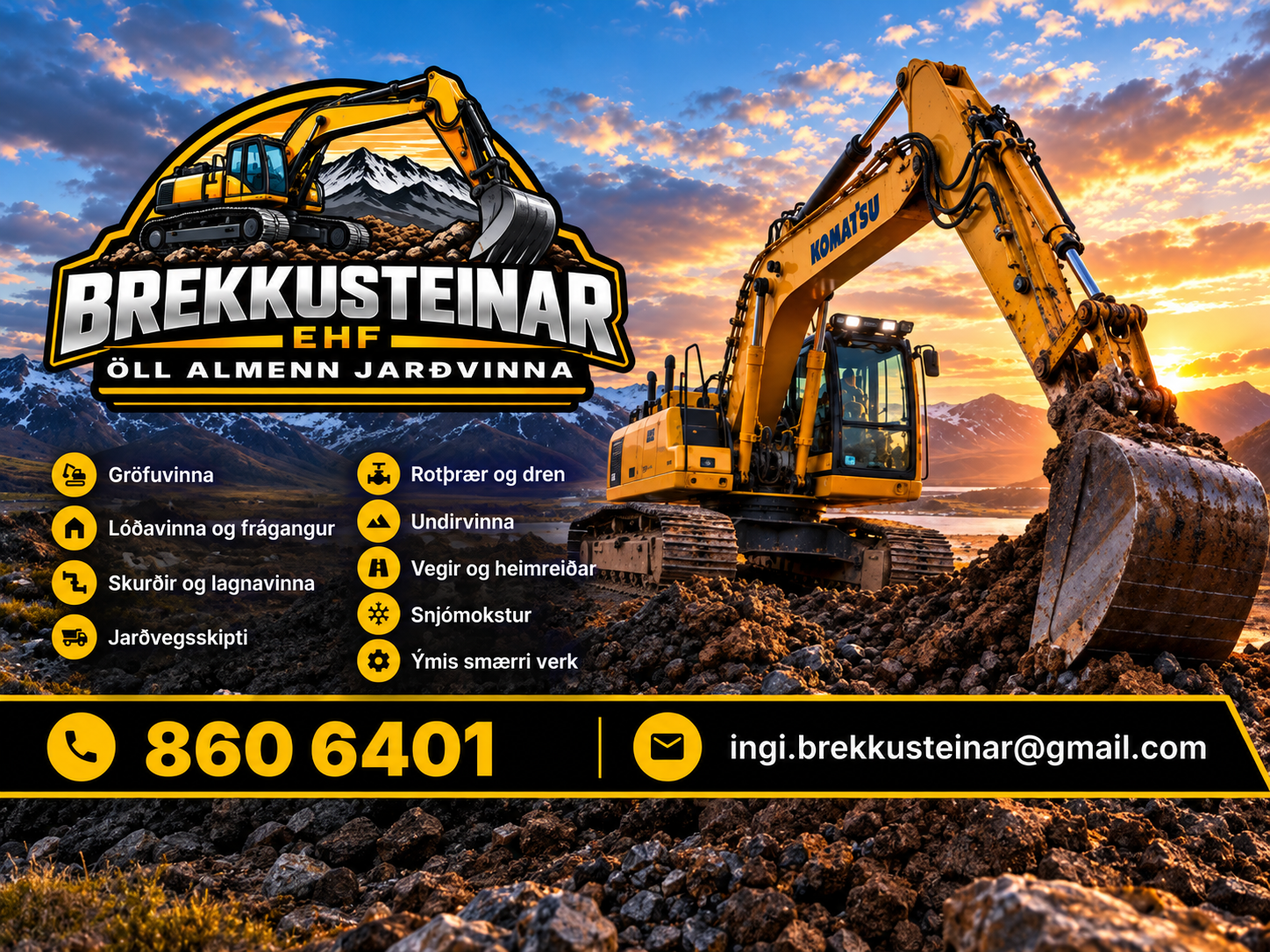 Gröfa Brekkusteina við vinnu