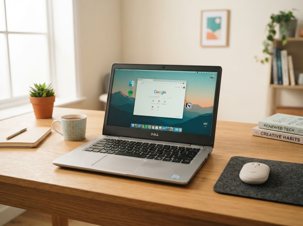 A friendly, bright refurbished laptop ready for its next home