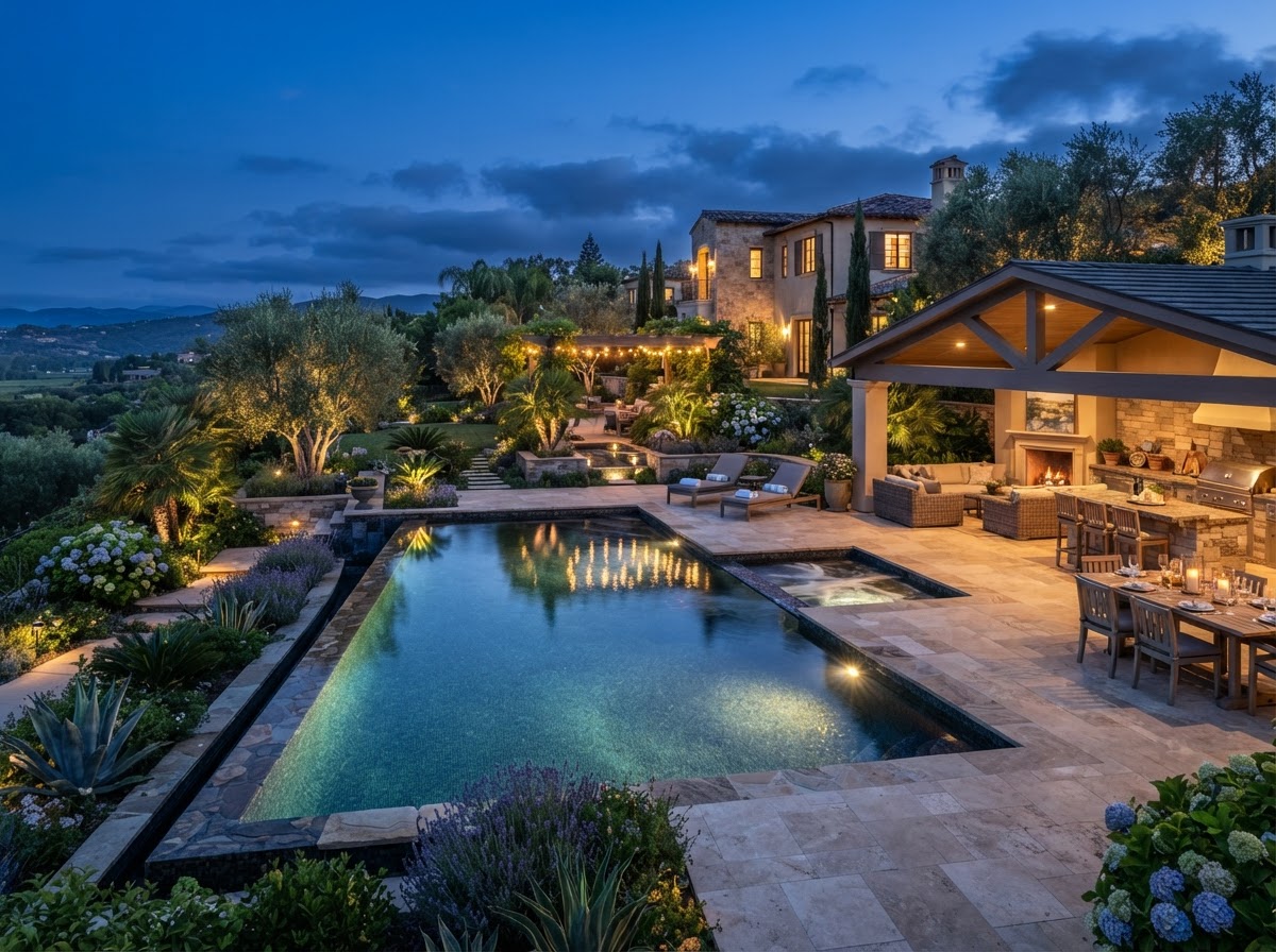 Landscaping professional at a completed garden project