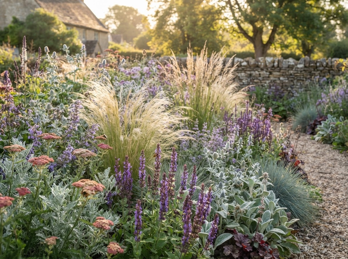 Textured perennial planting border