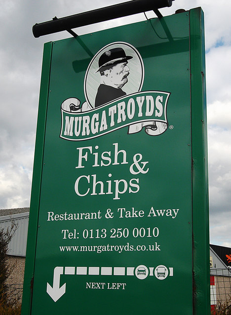 Murgatroyds landmark and area sign in Yeadon LS19, Leeds