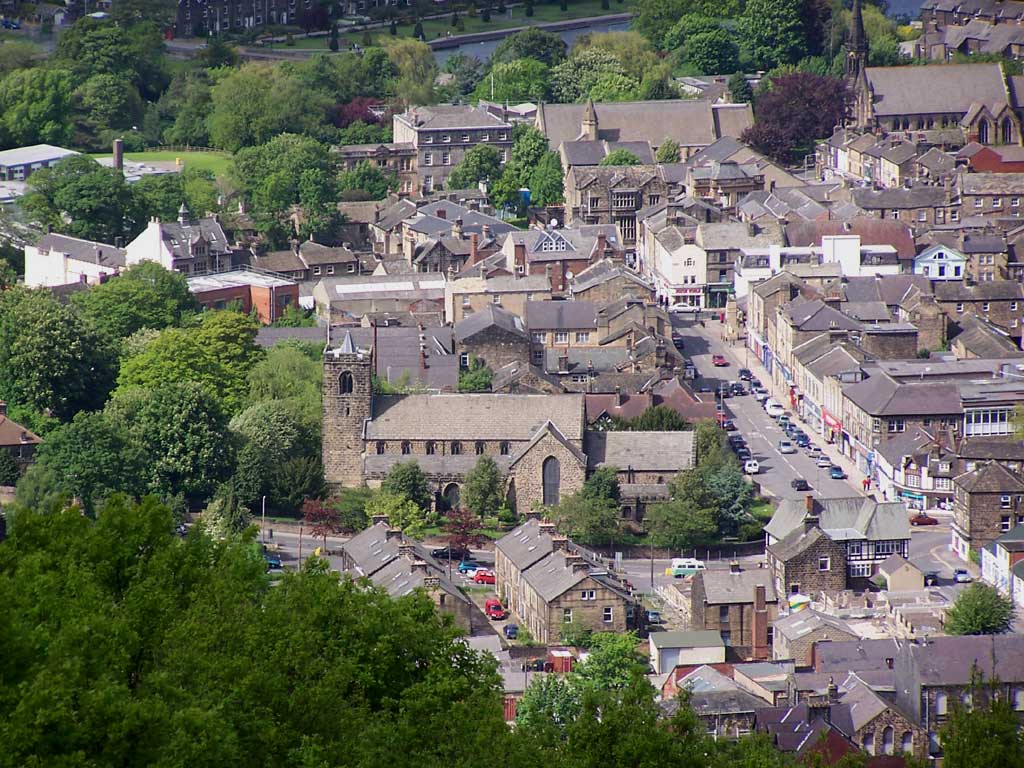 Panoramic view over Otley town centre and All Saints Church in LS21
