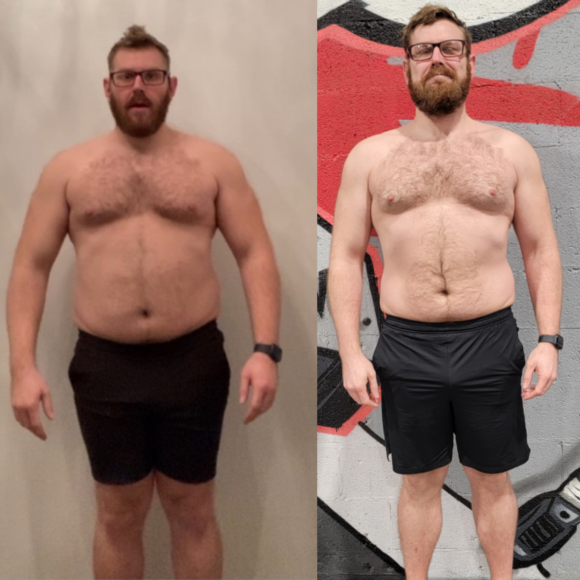 Client male body recomposition and fat loss transformation