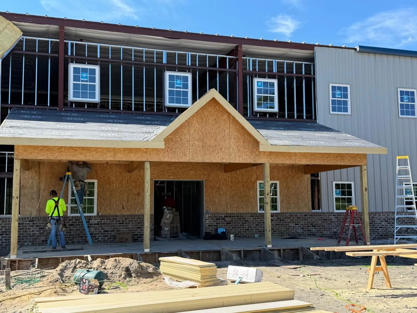 Covered Entry Porch Framing & Brick Wainscot Construction — JM Elite Builders LLC project in Statesboro, GA