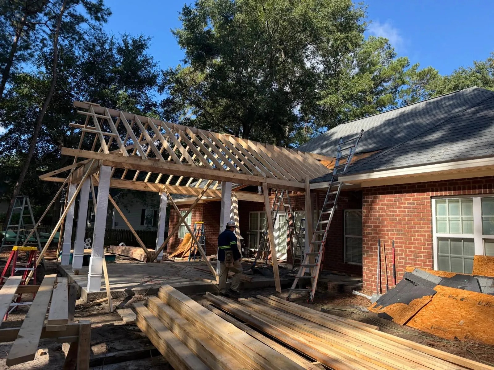 Residential Back Porch Truss Tie-In & Framing — JM Elite Builders LLC project in Statesboro, GA