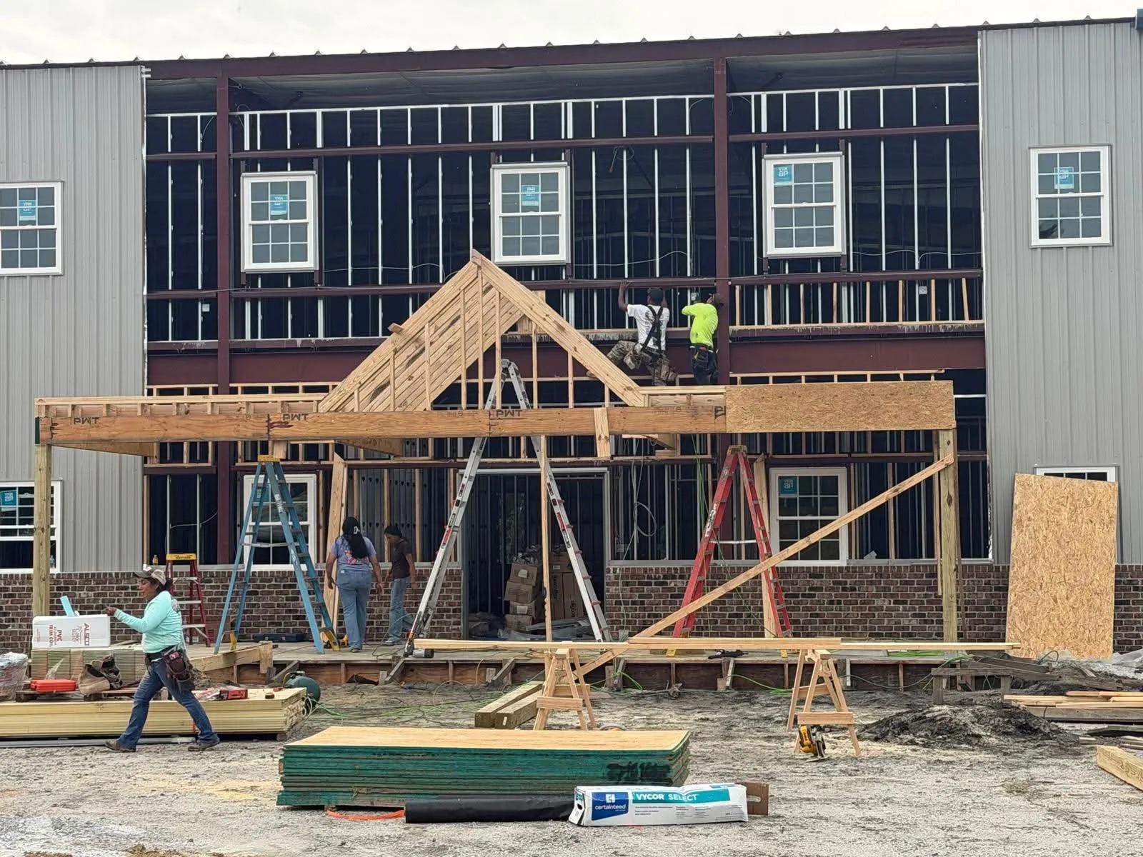 Gabled Entryway Truss Framing & On-Site Construction — JM Elite Builders LLC project in Metter, GA
