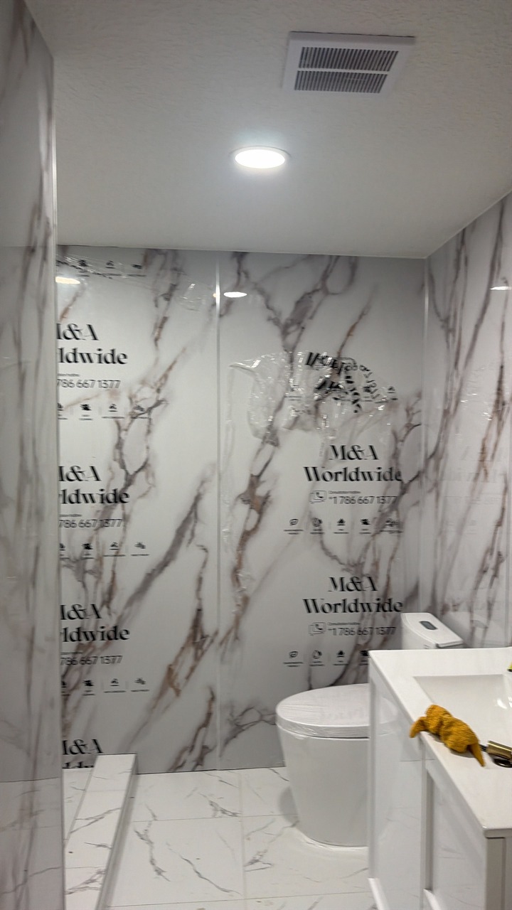 Full-Height Marble Porcelain Slab Shower & Bath Surround in Progress
