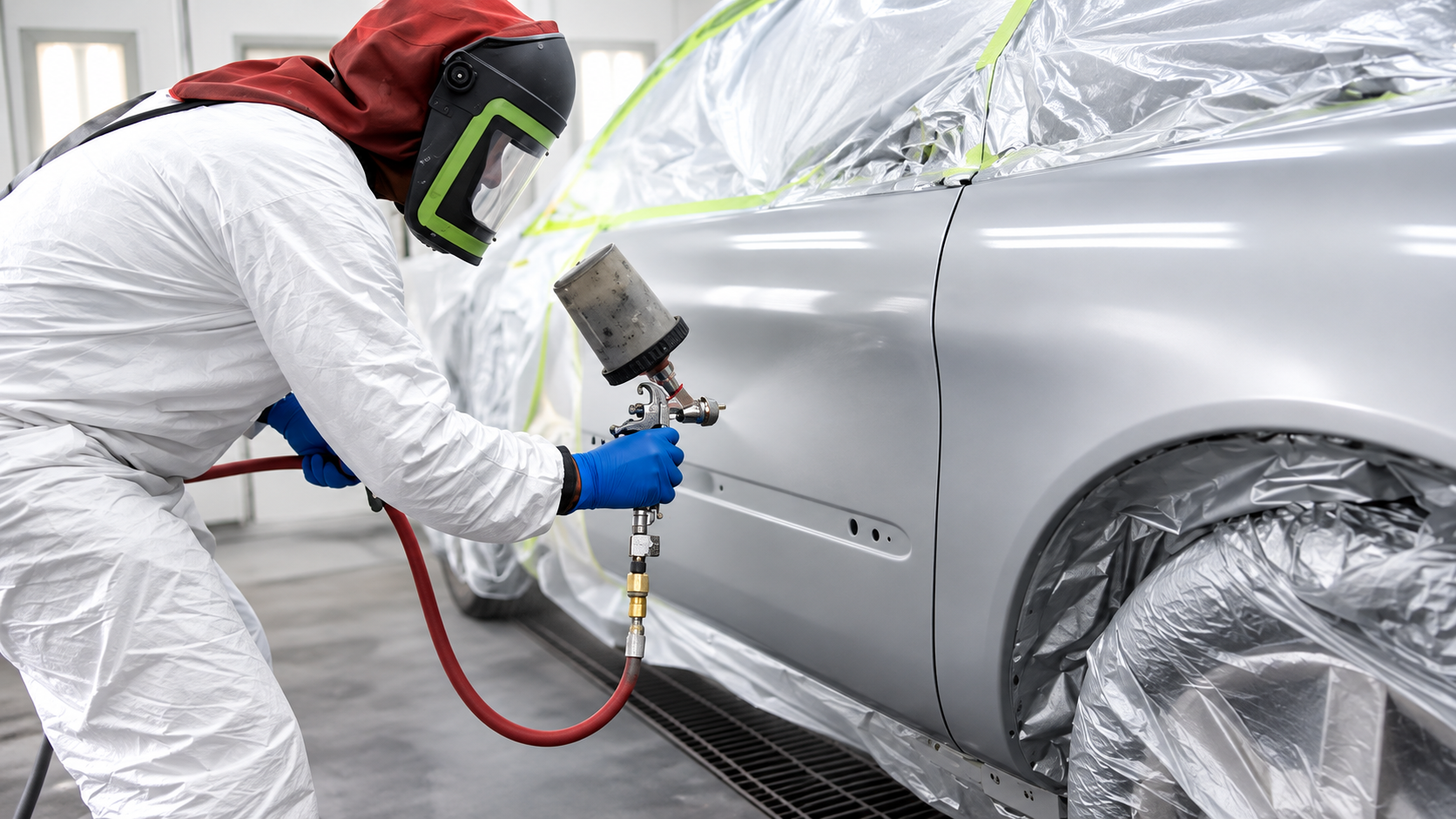 Vehicle bodywork respray in a professional paint booth at The Body Shop Crash Repairs Mullingar