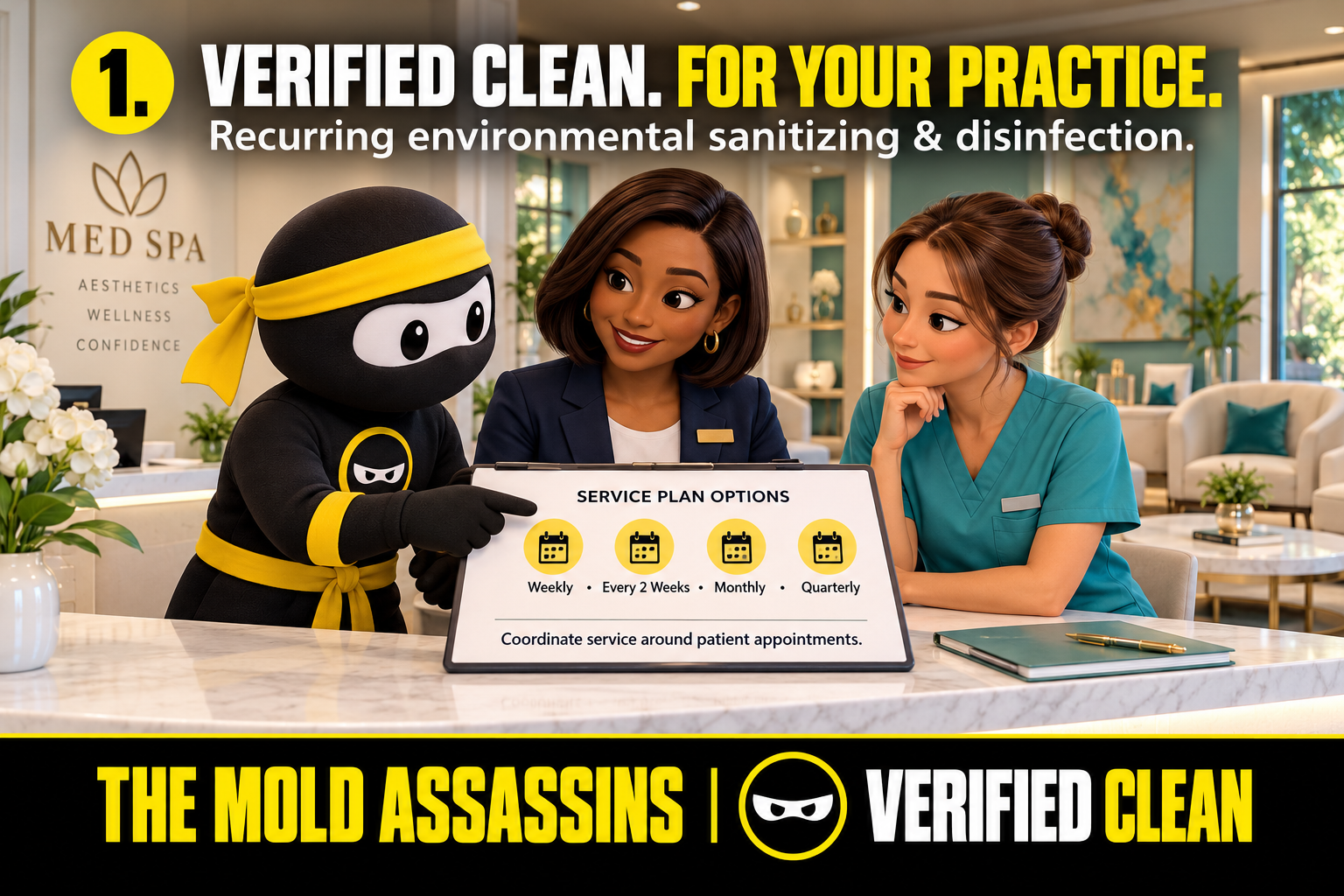 Verified Clean for your med spa practice recurring service plan options by The Mold Assassins