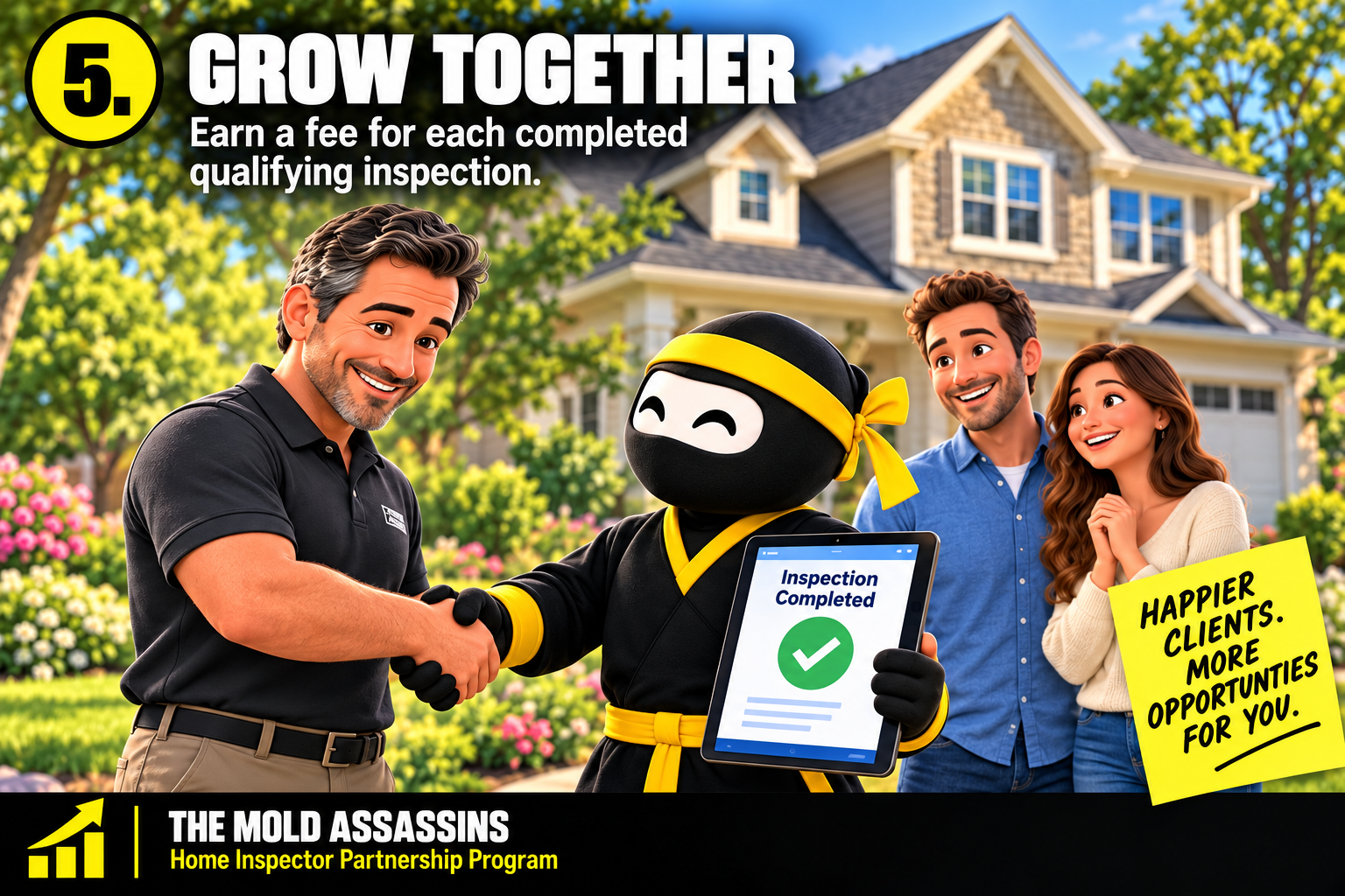 Step 5: Grow Together & Earn Fees — Home Inspector Partnership Program Grow Together & Earn Fees — Home Inspector Partnership Program Step 5 of 5 by The Mold Assassins