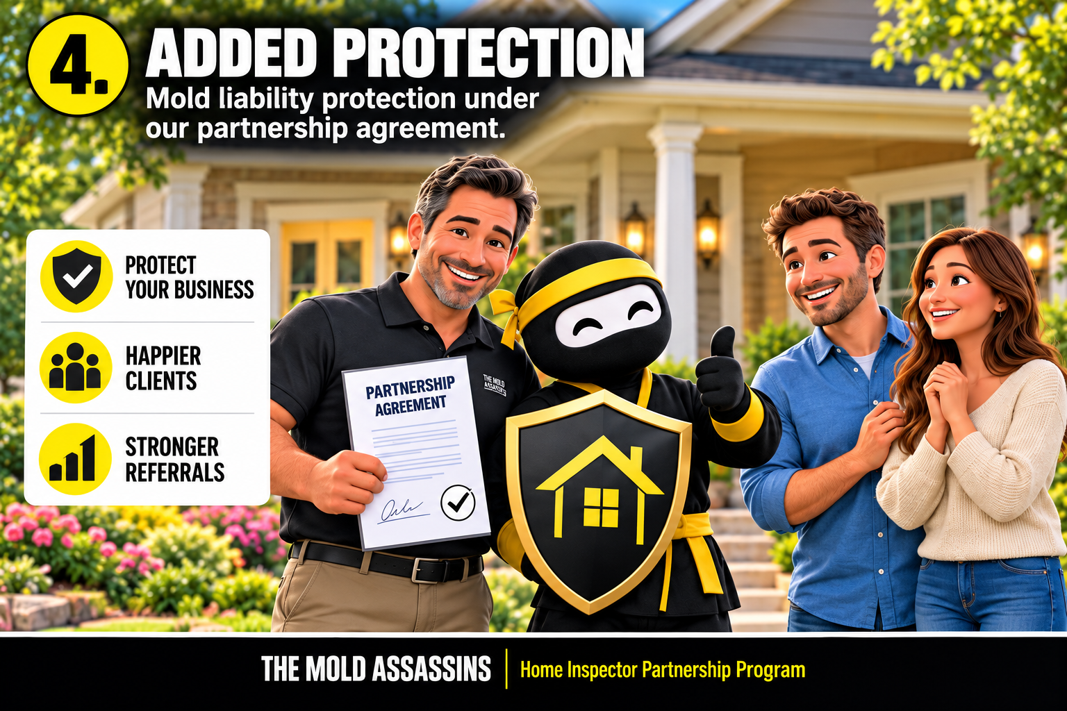 Step 4: Added Liability Protection — Home Inspector Partnership Program Added Liability Protection — Home Inspector Partnership Program Step 4 of 5 by The Mold Assassins
