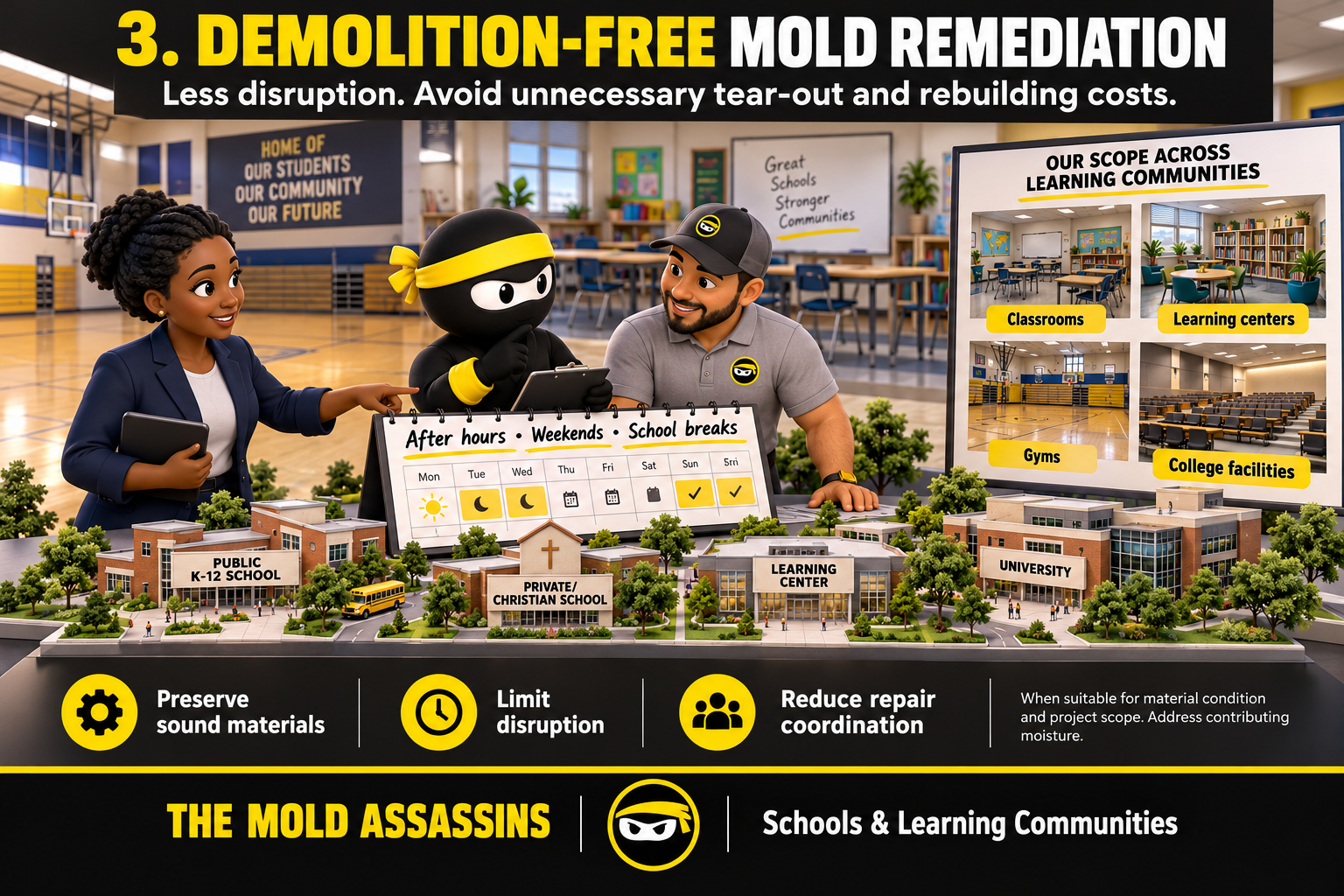 Demolition-free mold remediation for schools and learning communities by The Mold Assassins