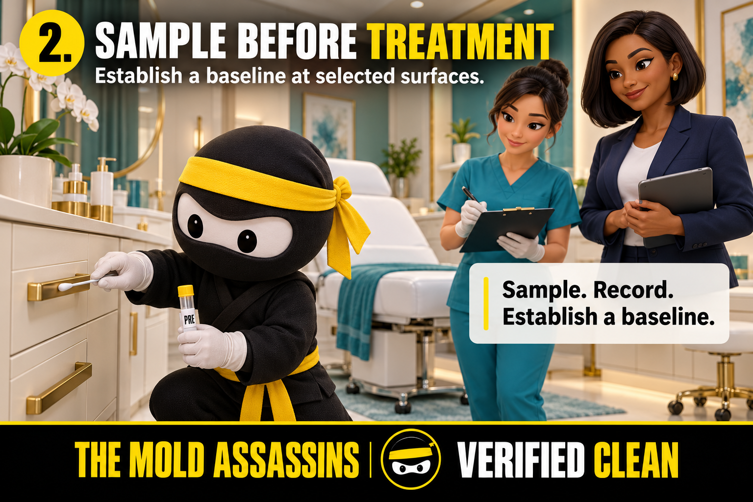 Pre-treatment baseline surface swab sampling in a luxury med spa treatment room