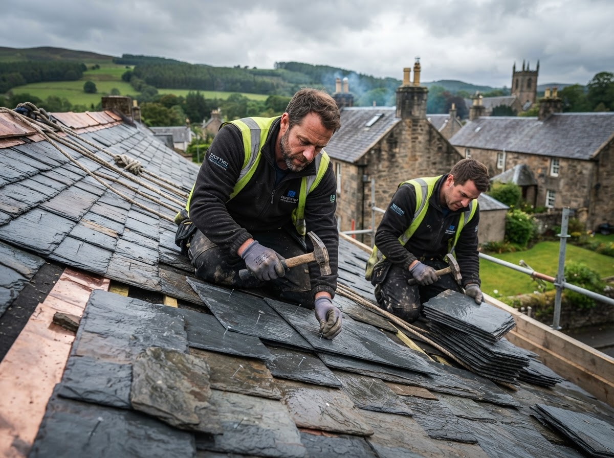Craftsman working on a Scottish roof