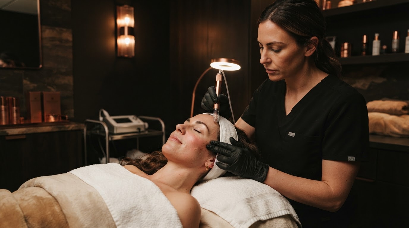 Client receiving a microchanneling treatment